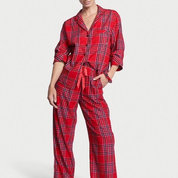 VS Flannel Pajama Set Red Plaid Pajama PJs Long Sleeve Pants Great Present NWT - Picture 3 of 12